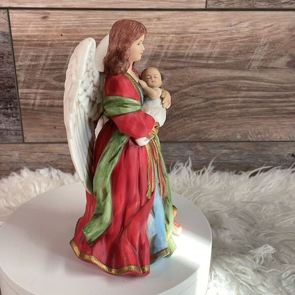 HOMCO Vintage Home Interior #1432 Angel Holding Baby Red Green Gold 8" - Picture 5 of 8